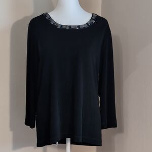 Chico's Black Beaded Women's Top (Size 2)
